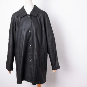 CHRIST Leather Women's Black Collared Buttons Short Coat Jacket Size 46 / L-XL  - Picture 1 of 9
