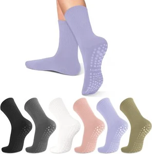 6 Pairs Womens Yoga Crew Socks Long Pilates with Grip Non Slip Barre Workout - Picture 1 of 6