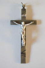 altes schlichtes Schmuck Kreuz aus Kunststoff + Metall Kommunion Ministrant 9 cm