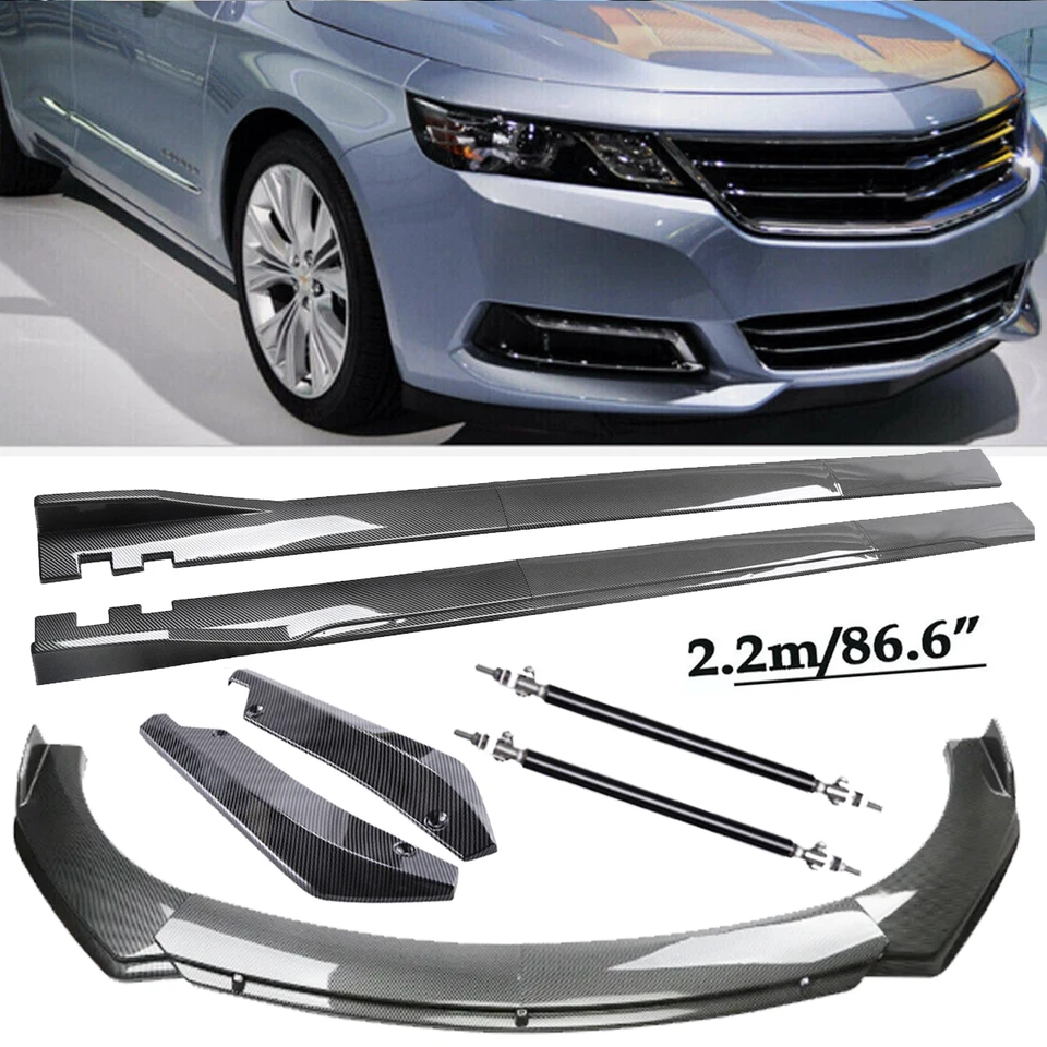For Chevrolet Impala Carbon Fiber Front Bumper Lip Spoiler & Side Skirt Body Foto 1 de 4