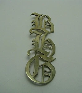 HANDCRAFTED PIERCED STERLING SILVER BROOCH PIN Gothic "BHG" USA 1900s Excel Rare - Picture 1 of 11