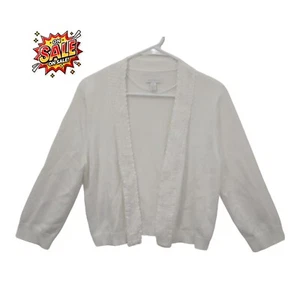 Charter Club Women's XL White Open-Front Knit Cardigan Lace Trim - Picture 1 of 9