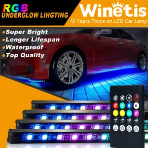 Sistema de luz chasis 4 piezas tira de LED debajo del automóvil tubo de neón resplandeciente debajo de la carrocería RGB - Imagen 1 de 10