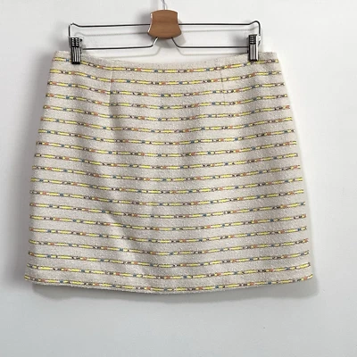 Minifalda Oliva + Roble L Tweed Forrada Metálica Fiesta Verano Primavera Boho Crema NUEVA Foto 1 de 4