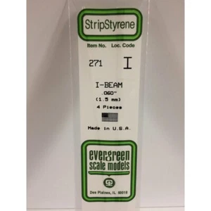Evergreen 271 - 0.06"/1.5mm Polystyrene I-Beams 14"/35cm 4 pcs - Picture 1 of 2