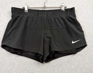 Nike Dri Fit Shorts Womens L Black Elastic Waist Tight Inner Layer Gym Running - Picture 1 of 17