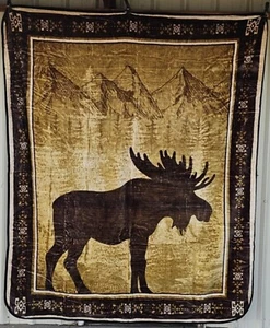 MOOSE STROLL MOUNTAIN TREES OUTDOOR ANIMAL HUNTING QUEEN SIZE BLANKET - Picture 1 of 2