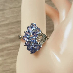 10ct Yellow Gold Tanzanite Cluster Ring, UK Size P 1/2, EU Size 56 - Picture 1 of 7