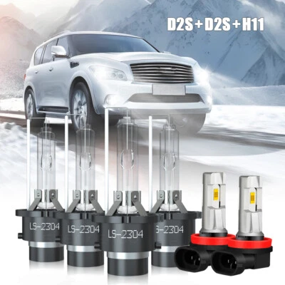 For Infiniti FX35 2006-2012 HID Headlight Bulbs + LED Fog Light Kit D2S+D2S+H11 - Image 1 of 4