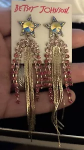 Betsey Johnson, Gold-Tone Crystal Shooting Star Fringe Chandelier Earrings 4 1/4 - Picture 1 of 8