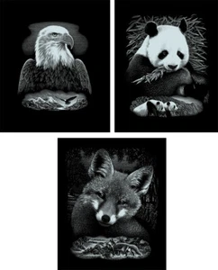 Wildtiere 3er Set silber mit Rahmen Kratzbilder Scraper Tiere Kratzbild Panda - Bild 1 von 1