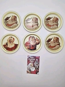 6 Vintage Coca-Cola Tin Coasters and Magnet Santa Claus Christmas Advertising - Picture 1 of 15