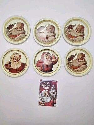 6 Vintage Coca-Cola Tin Coasters and Magnet Santa Claus Christmas Advertising  - Image 1 of 4