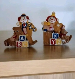 Vtg Pair of Burwood Nursery Wall Hanging Décor Clowns Teddy Bears Primary Colors - Picture 1 of 7