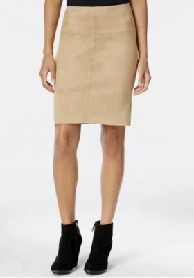 Falda lápiz ceñida al cuerpo de gamuza de buceo de tiro alto Kensie para mujer, bronceado oscuro, grande L Foto 1 de 4