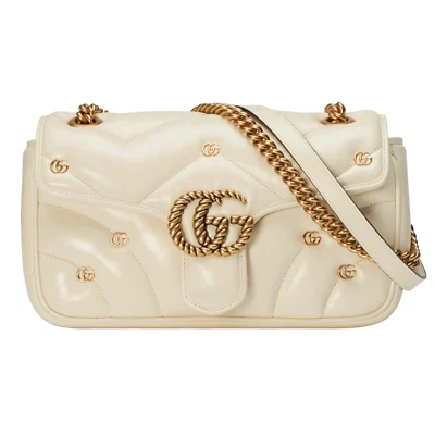 Bolso de Hombro GUCCI GG Marmont Mediano Blanco Cuero Chevron Nuevo y Auténtico Foto 1 de 4