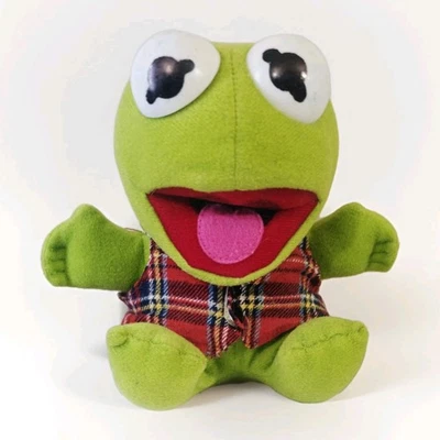Vintage 1986 McDonald's Jim Henson's 6” Baby Kermit The Frog Plush Plaid Vest - Image 1 of 4