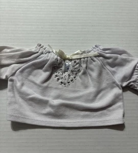 Build A Bear BAB White T Shirt With Keyhole Opening and Silver Sparkles - Picture 1 of 4