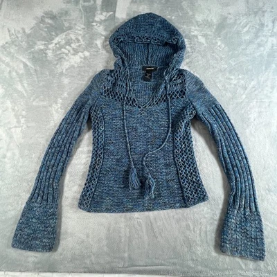 Suéter con Capucha Vintage Express Para Mujer Y2K Talla XS Azul Grunge Indie Boho Crochet Foto 1 de 4