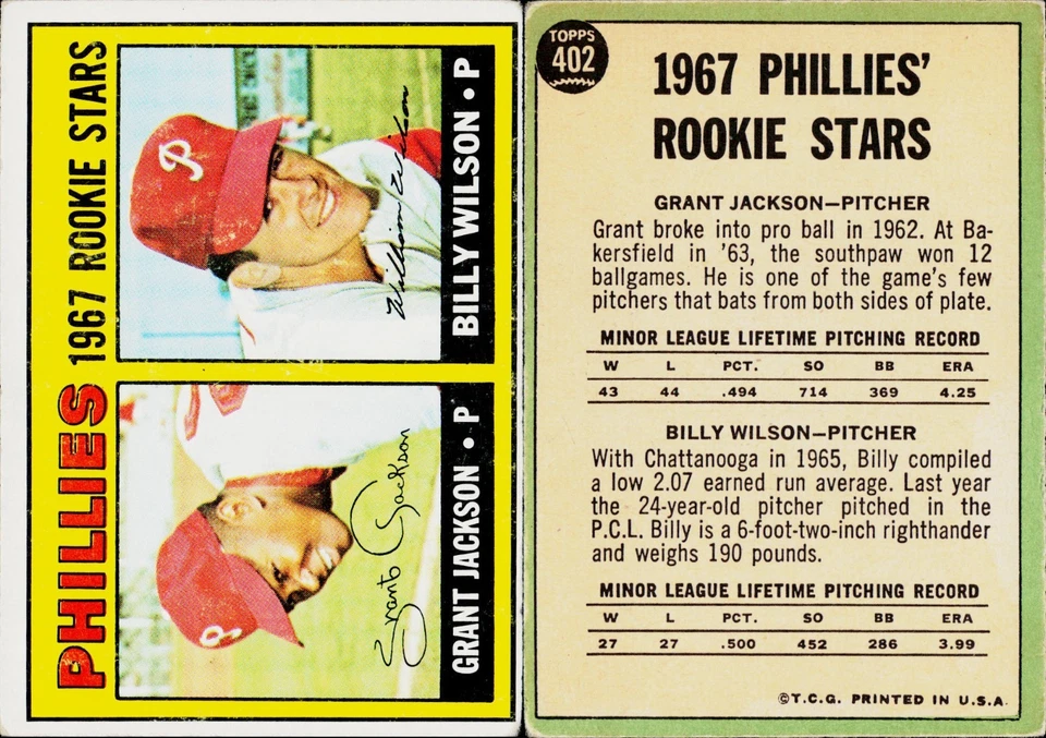 1967 Topps Baseball Card #402 Grant Jackson Philadelphia Phillies Rookie Stars Foto 1 de 1