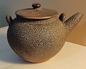 Fine Antique Japanese Meiji Teapot ~ Water Drop Brown Pottery w/Jakatsu Glaze - Picture 1 of 11