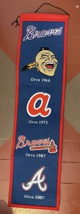 Atlanta Braves 8" X 32" Logo History Banner Embroidered Wool Winning Streak - Picture 1 of 4