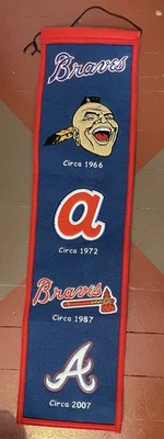 Atlanta Braves 8" X 32" Logo History Banner Embroidered Wool Winning Streak - Image 1 of 4