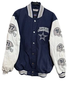 Dallas Cowboys Super Bowl Champs Commemorative Patch Button Jacket Blue Sz Large - Picture 1 of 11