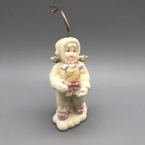 Snowbaby Angel Snow Babies Ornament Porcelain Glitter Pastel Wings Holding Gift - Picture 1 of 10