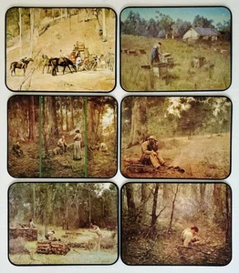 Set Vintage Cork  Placemats Outback Pictorial Scenes Art by Tom Roberts & Others - Picture 1 of 8