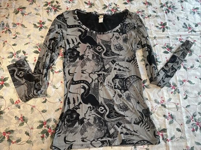 Camisa De Colección Y2K Element Niñas, Skater Grunge Talla Pequeña Mangas Largas Gris/Negro Foto 1 de 4