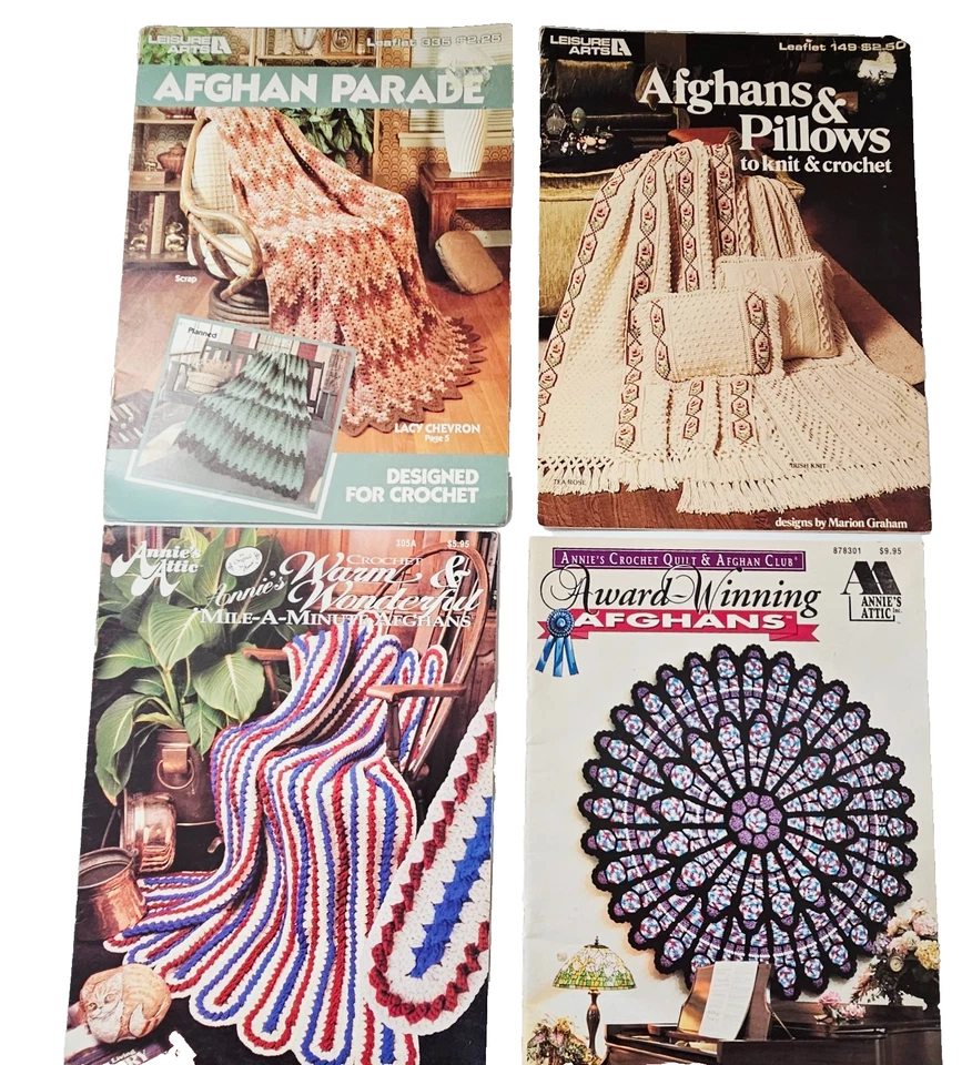 Vintage Crochet Afghan Pattern Booklets Lot of 4 Annie’s & Leisure Arts, Crafts - Image 1 of 4