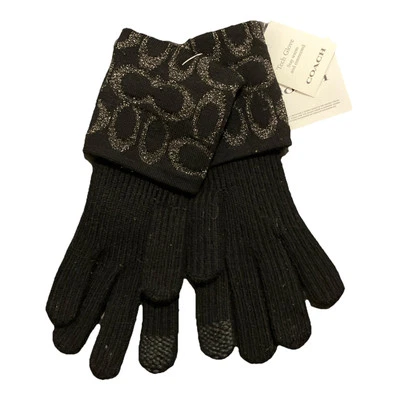 Coach Signature C Metallic Women’s Black Knit Wool Tech Gloves ~ NEW - Image 1 of 4