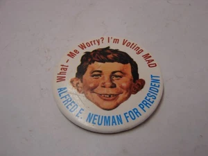 Mad Magazine Alfred E Neuman For President Campaign Button Pin Back Old Original - Bild 1 von 6