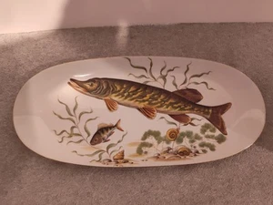 Vintage Platter Pike Fish Made In Israel Porcelain And Gold Trim 14" Long - Picture 1 of 6