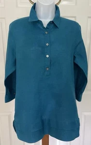 J. JILL LOVE LINEN-   Women's S -Popover Tunic- Teal- 100% Linen- 3/4 Sleeve - Picture 1 of 12