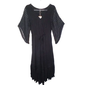 NWT Emery Rose Black Wide Leg Bell Sleeve Jumpsuit Womens MD Boho Hippie Resort - Picture 1 of 12