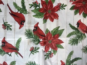 Christmas Poinsettia Cardinal Vinyl Flannel Backed Var Size Tablecloth by Elrene - Picture 1 of 6