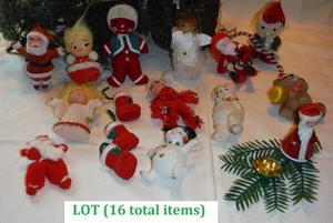 LOTE de Navidad vintage flocado difuso adornos y selecciones de plástico anteriores (16 en total) - Imagen 1 de 14