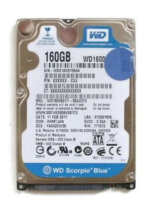 WD SCORPIO BLUE 160GB 2.5'' SATA HDD WD1600BEVT, 01DEC2010, DCM: HHCTJHN - Picture 1 of 3