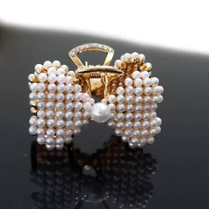 2" White Pearl Bow Knot hair claw crystal hair clamp clip bridal made in Korea - Picture 1 of 9