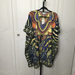 JOVIE blau Schlange V-Ausschnitt Kaftan mit Kordelzug Taillenband - Einheitsgröße - Bild 1 von 4