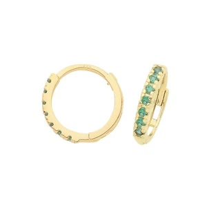 9ct Oro Amarillo Esmeralda Aro Pendientes Británico Hecho 375 Contraste Nuevo - Imagen 1 de 3