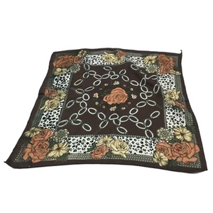 Vintage 18" Scarf Western Equestrian Cowgirl Shiny Chains Roses Fashion Print - Bild 1 von 8