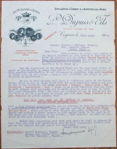 Cognac, France 1914 Letterhead to Great Falls, MT: L. Dupuis & Fils., Distillery - Picture 1 of 1