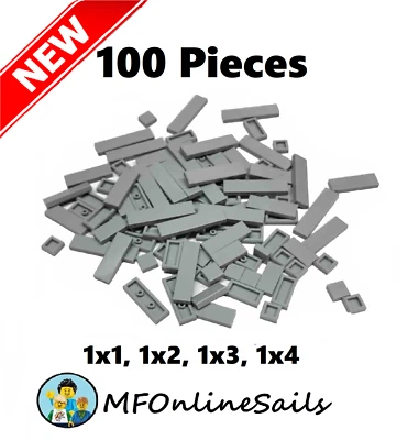 **NEW** 100x LEGO Light Bluish Gray Tiles 1x1, 1x2, 1x3, 1x4 Bulk Mix Lot -3069b - Image 1 of 4
