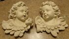 Vintage Pair (2) Angel Cherub Face Wall Sconce Decor Plaque Ivory White