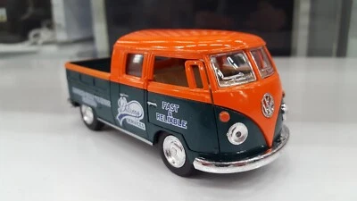 1963 VW Volkswagen Bus Doppio Cabina Pick-Up Verde Arancio Kinsmart Auto Modello - Immagine 1 di 2
