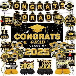 Graduation Decorations 2025,Black and Gold Congrats Grad Banner Class of 2025 Ba - Picture 1 of 12