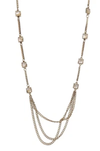 Ann Taylor Square Shape Glass Station Long Layered Box Chain Necklace 36 Inches - Picture 1 of 6